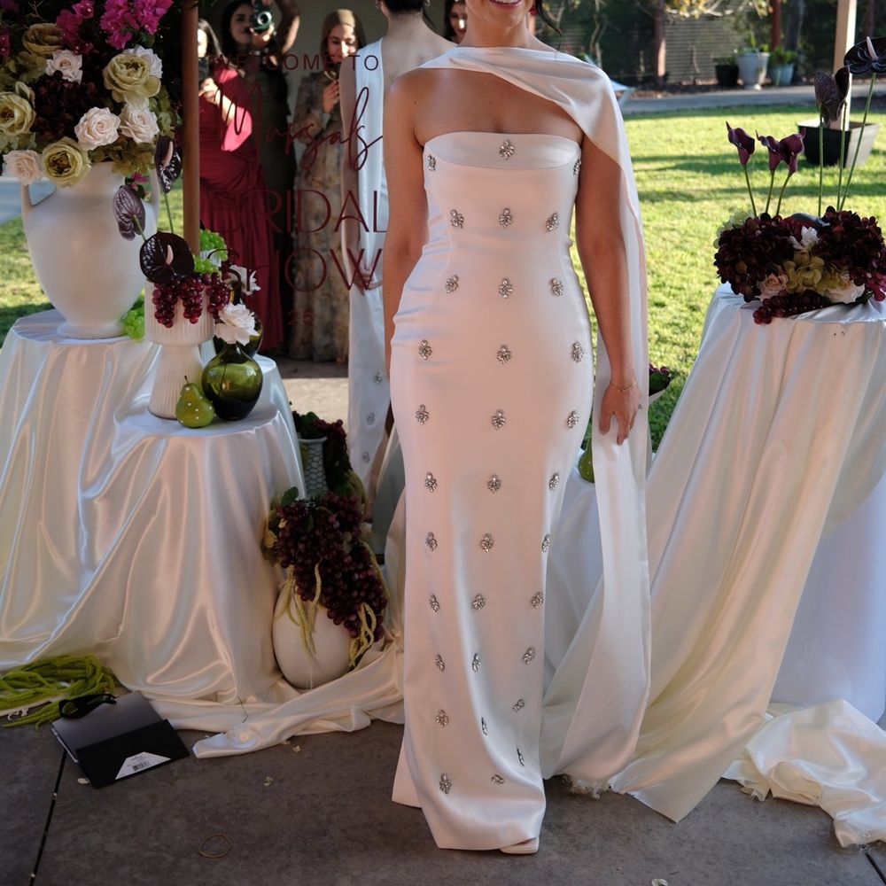 Chic Strapless White Dress with Embellishments from Sydney Lane